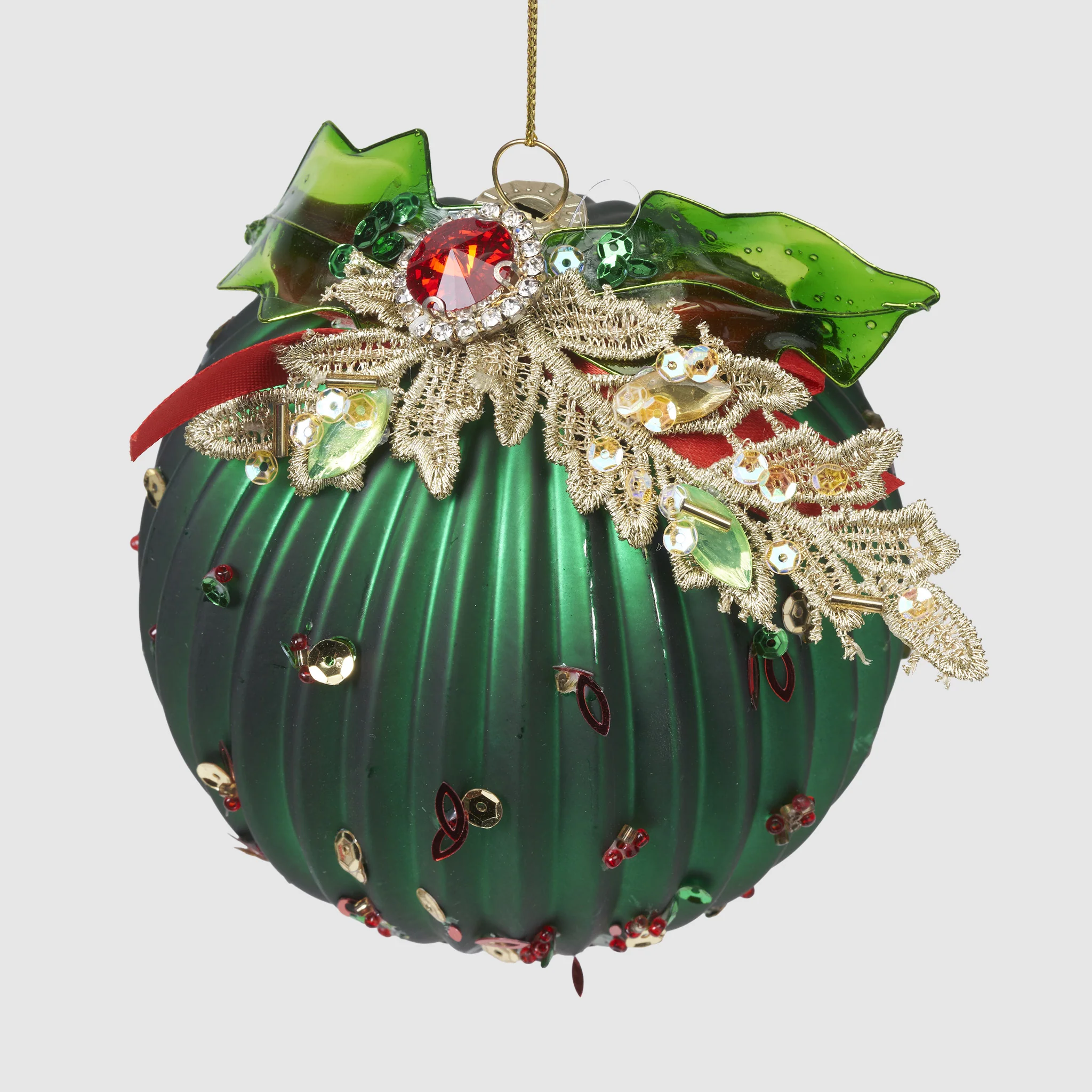 Gilded Holly Ball Ornament – Inspired by the Banquet Hall - Image 3