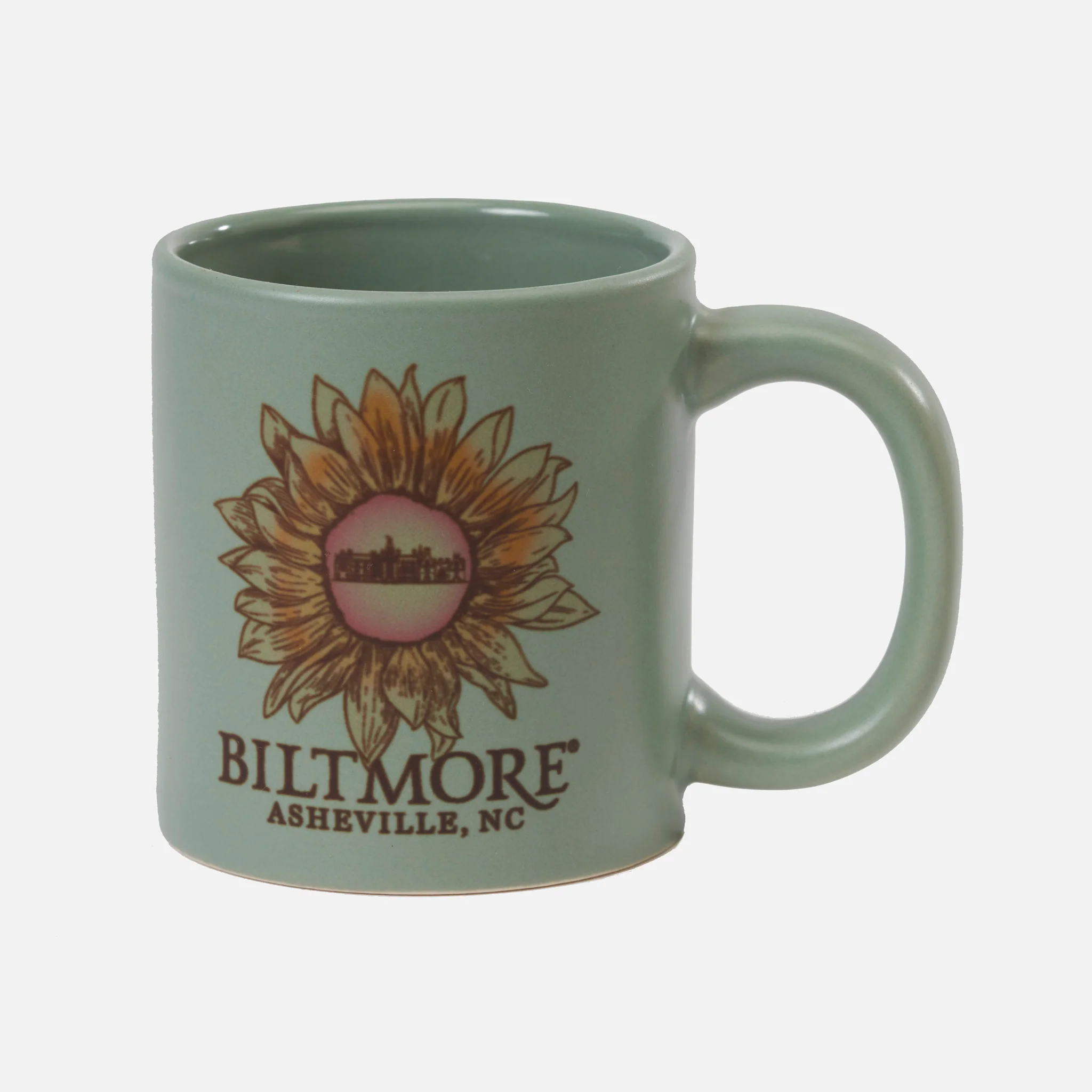 Sunflowers at Biltmore Ceramic Espresso Mug – Sage Green - Image 3